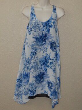 Sz S Barbara Bui Blue White Print Sleeveless Asymmetrical Dress